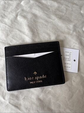 NWT Kate Spade Black Leather Card Case with Gold Logo